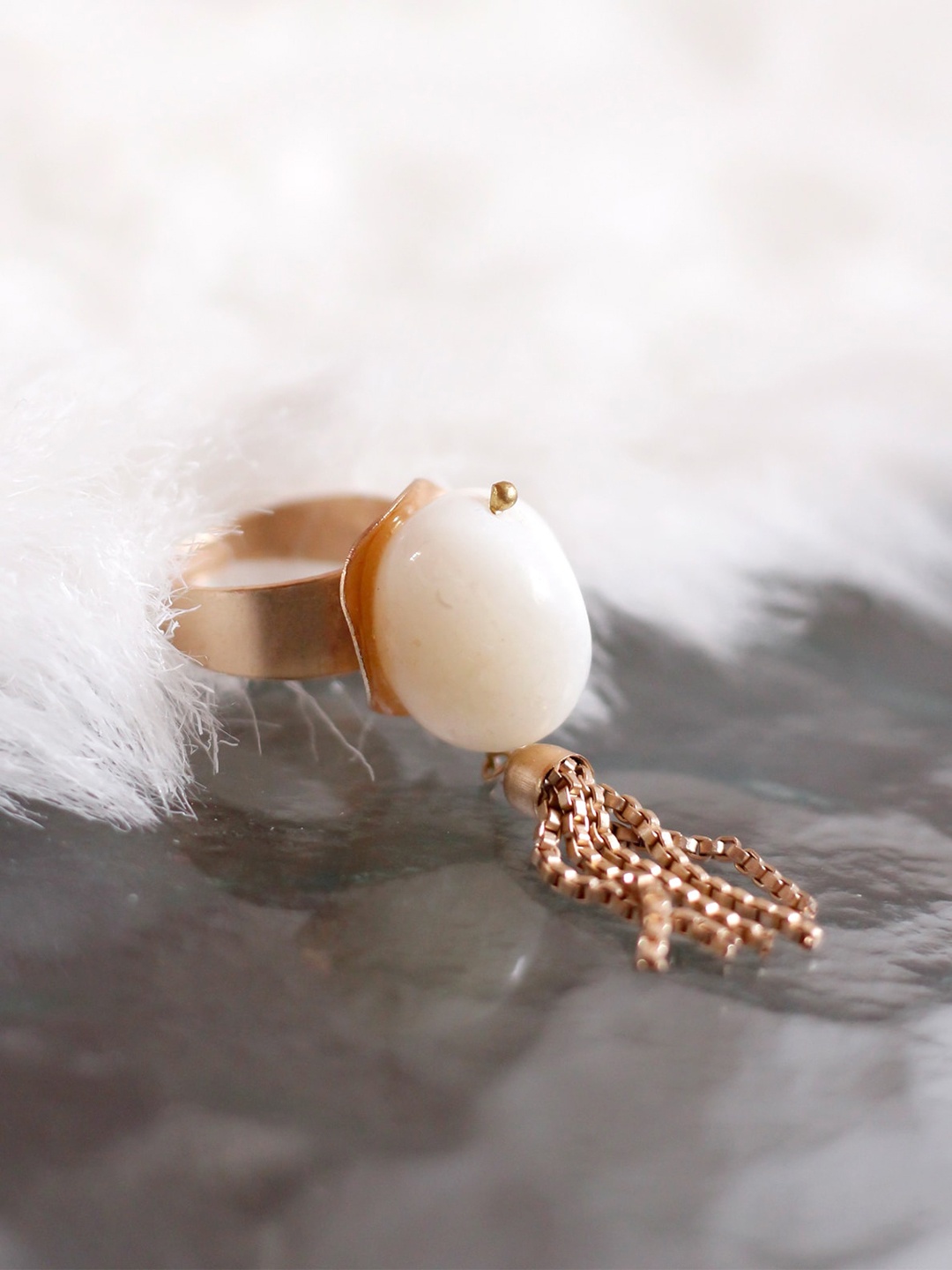 Bellofox Gold-Plated Off-White Stone-Studded Adjustable Statement Finger Ring