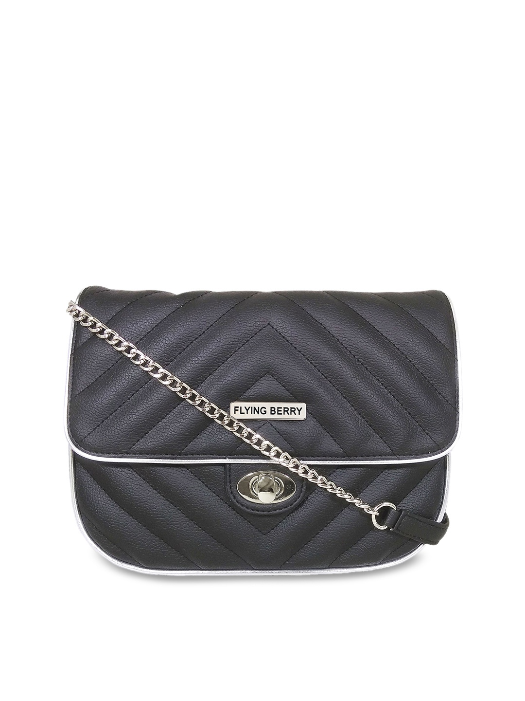 FLYING BERRY Black PU Structured Sling Bag with Quilted