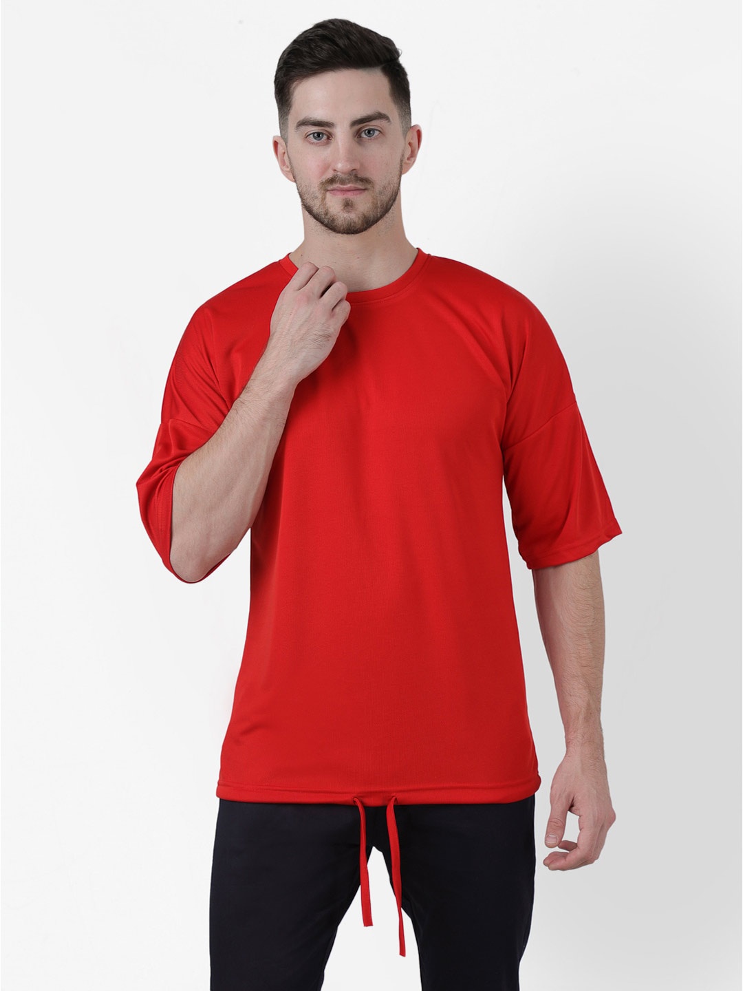 PAUSE SPORT Men Red Round Neck Slim Fit Drop Shoulder T-Shirt