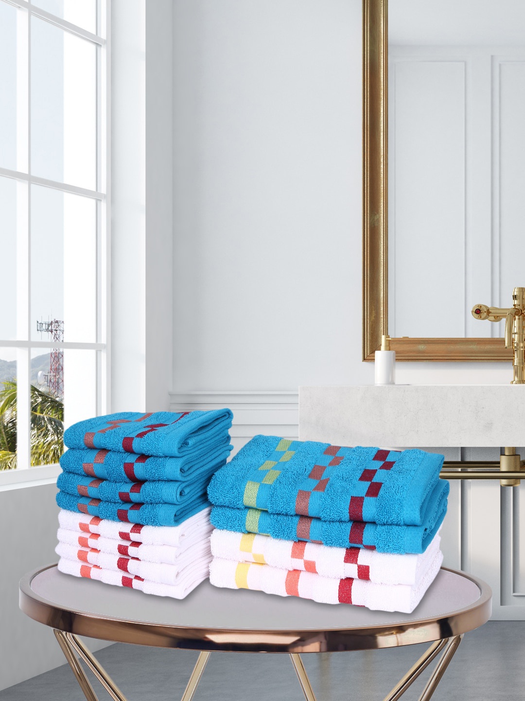 BIANCA Set Of 12 Blue & White Striped 450 GSM Pure Mercerized Combed Cotton Towel Set
BIANCA Set Of 12 Blue & White Striped 450 GSM Pure Mercerized Combed Cotton Towel Set