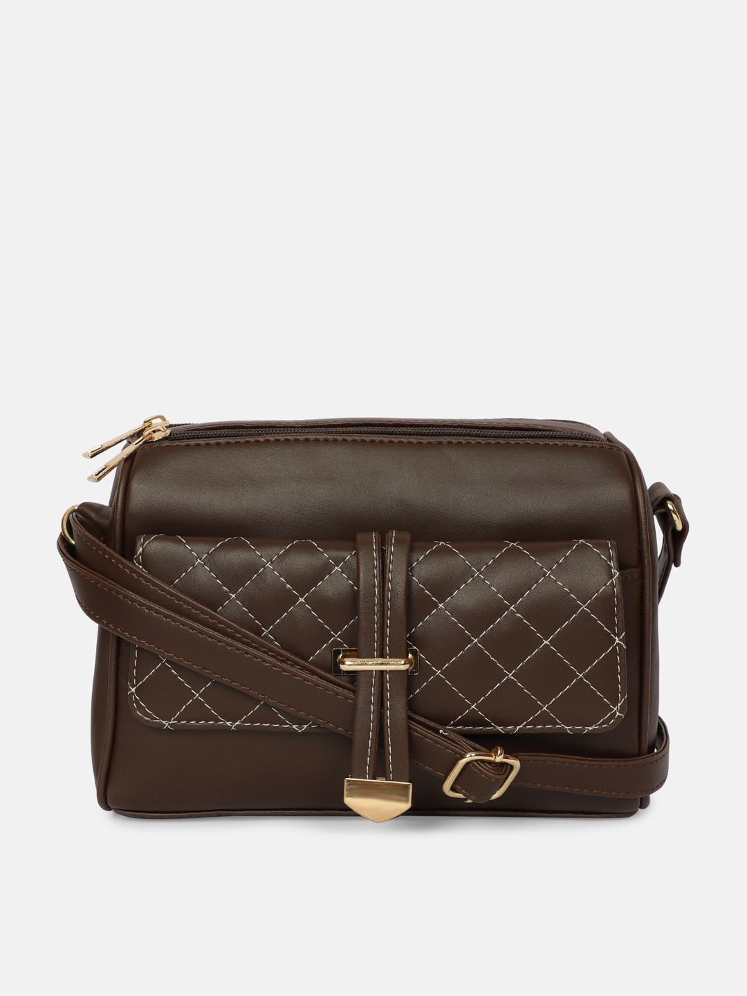 Bagsy Malone Brown PU Structured Sling Bag with Quilted