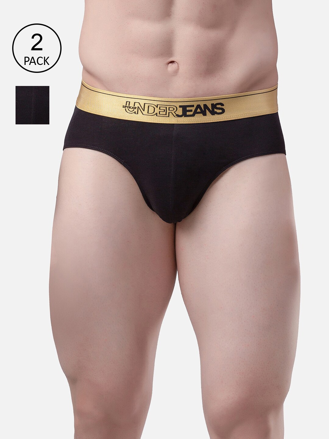 UnderJeans by Spykar Men Pack Of 2 Black & Gold-Coloured Solid Basic Briefs-UJMBRPBC041
UnderJeans by Spykar Men Pack Of 2 Black & Gold-Coloured Solid Basic Briefs-UJMBRPBC041