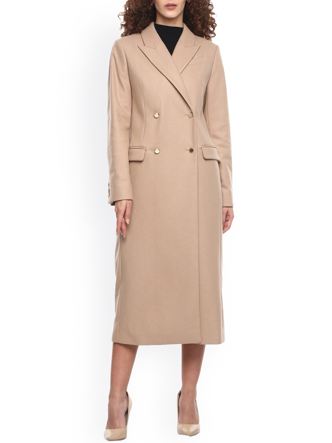 Ted Baker Women Woollen Longline Double Breasted Overcoat, Beige