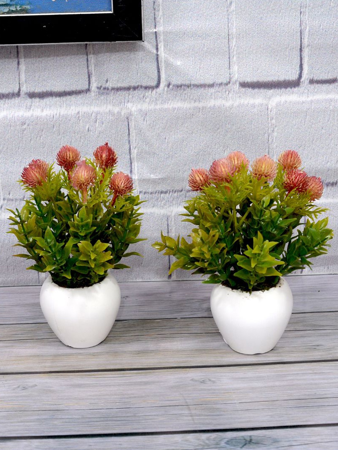 fancy mart Set Of 2 Green & Pink Artificial Formosan Plants With Pot