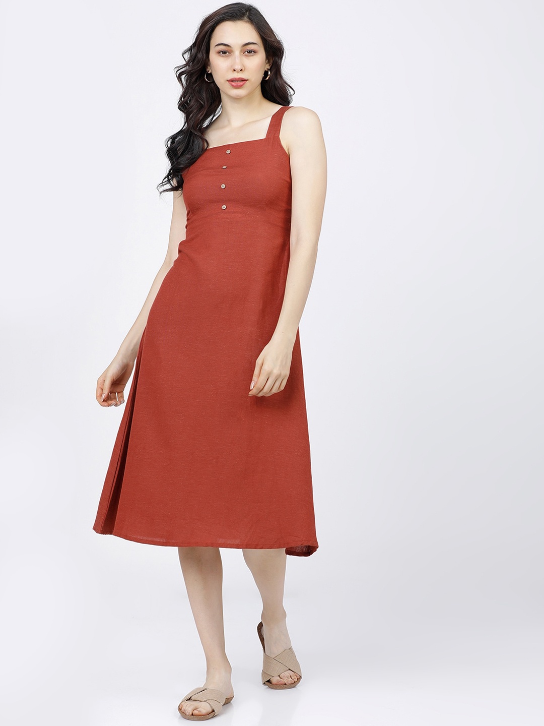 Tokyo Talkies Women Rust A-Line Midi Dress