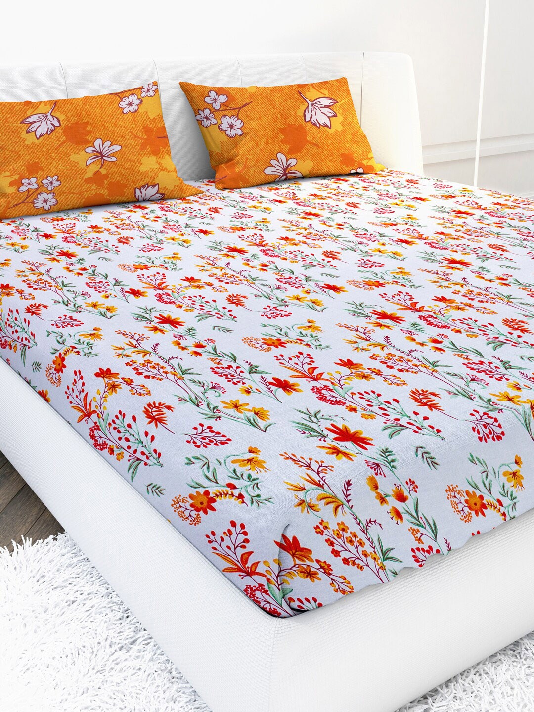 MAYFAIR HOMES LONDON White & Orange Floral 144 TC King Bedsheet with 2 Pillow Covers
MAYFAIR HOMES LONDON White & Orange Floral 144 TC King Bedsheet with 2 Pillow Covers