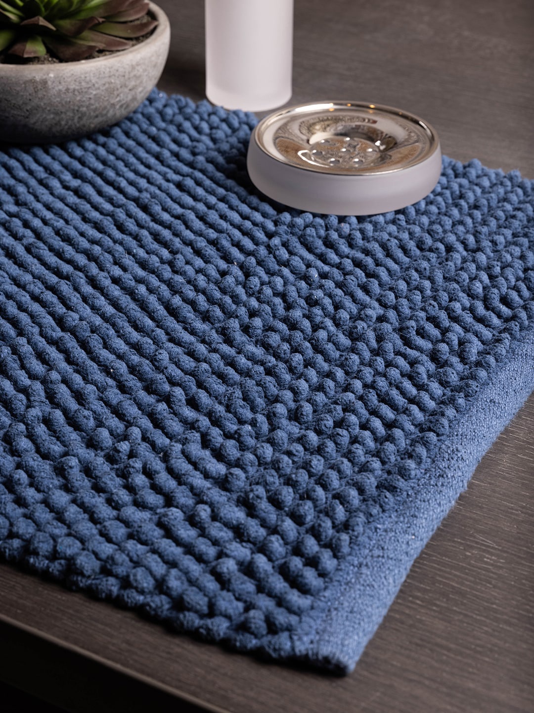 Pure Home and Living Blue Textured Pure Cotton Bathmat