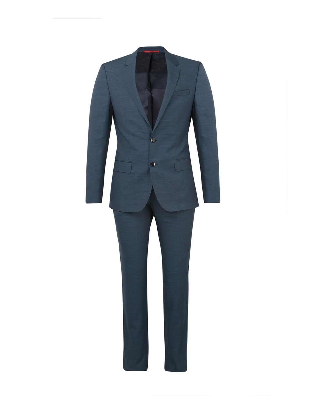 HUGO Men Blue Self-Design Single-Breasted Two-Piece Formal Suit