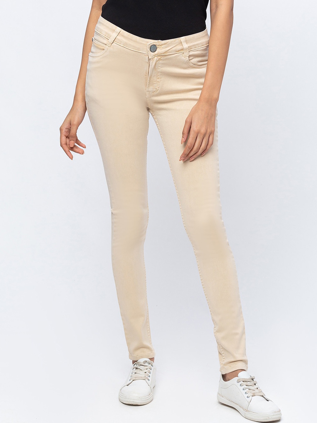 ZOLA Fawn Cotton Slim Fit Ankle Length Lightweight Jeans, Beige
