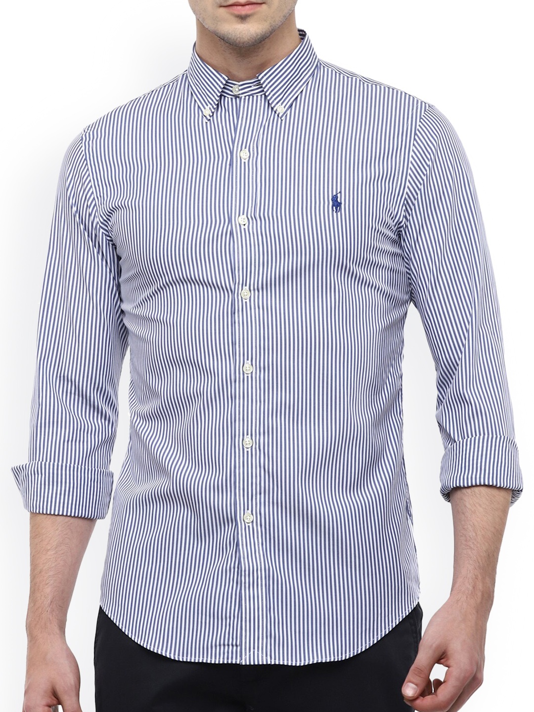 Polo Ralph Lauren Men Navy Blue Striped Casual Shirt