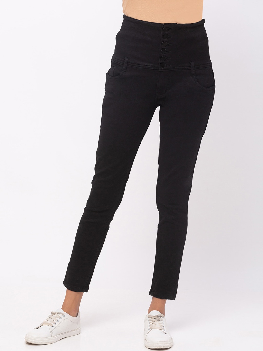 ZOLA Cotton Slim Fit Ankle Length Lightweight Stretchable Jeans, Black