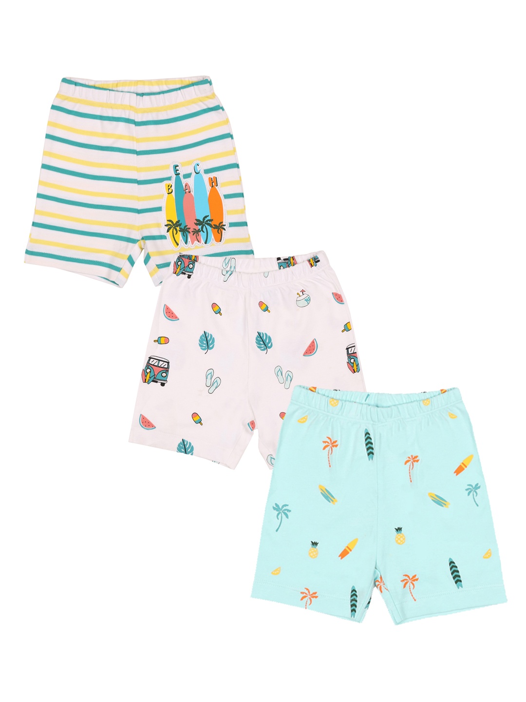 KICKS & CRAWL Infant Boys Pack Of 3 Premium Cotton Regular Shorts, White