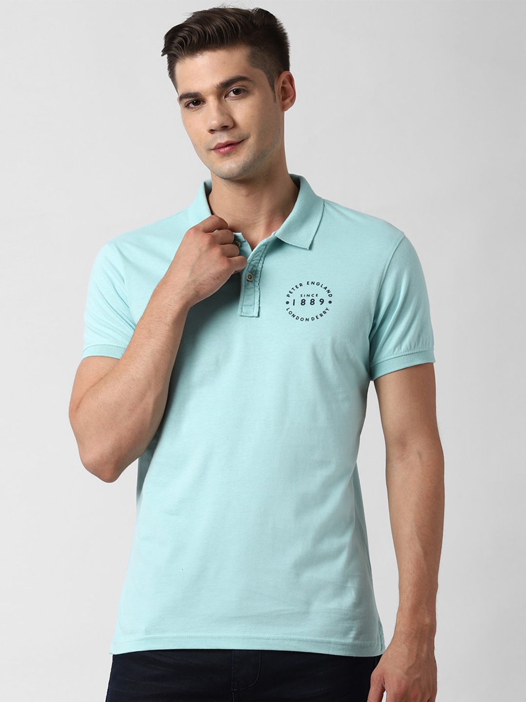 Peter England Casuals Men Blue Polo Collar Slim Fit T-shirt NA