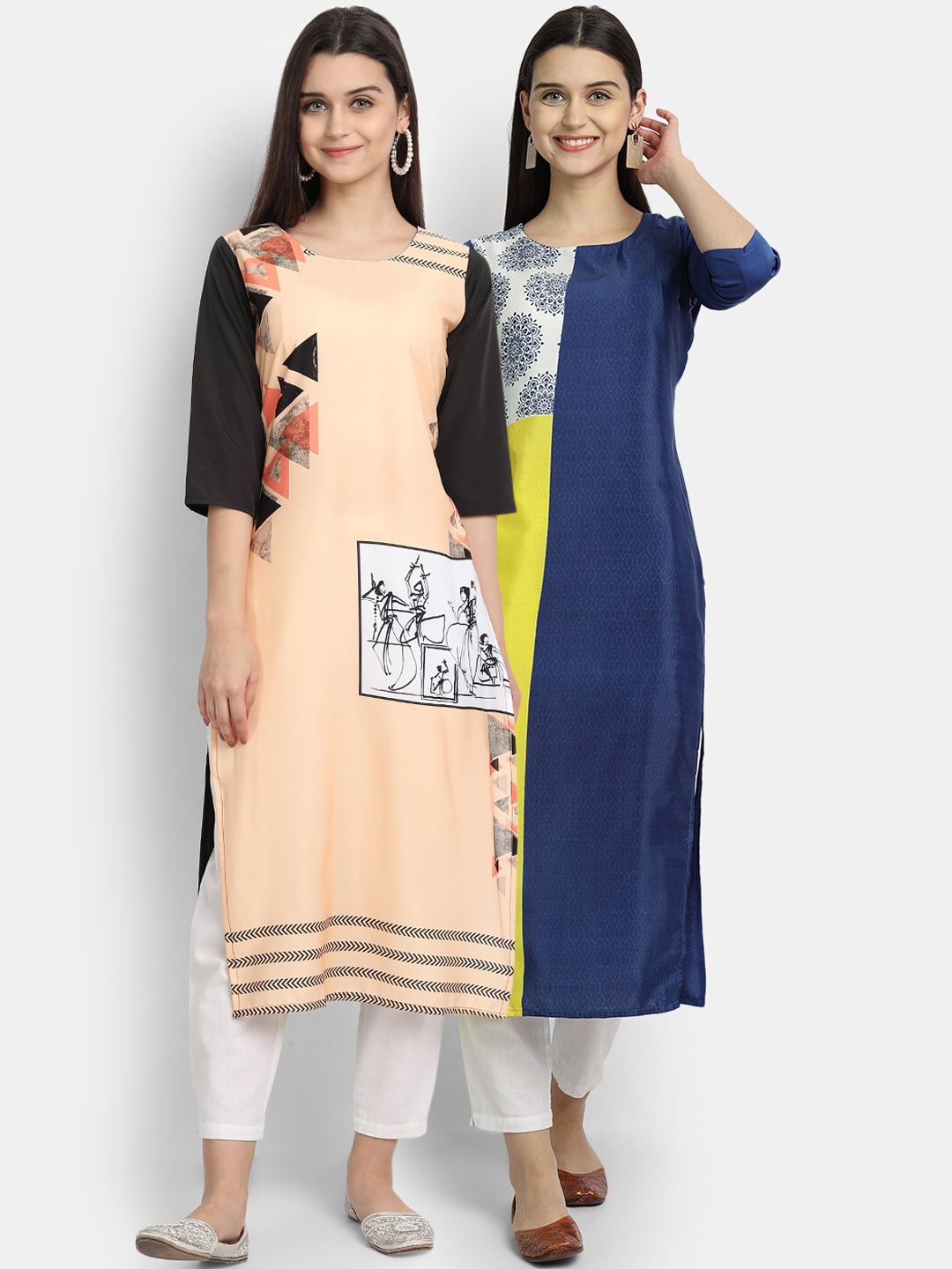 Ethnic basket Women Pack of 2 Multicoloured Colourblocked Digital Printed Crepe Kurta, Multi
Ethnic basket Women Pack of 2 Multicoloured Colourblocked Digital Printed Crepe Kurta, Multi