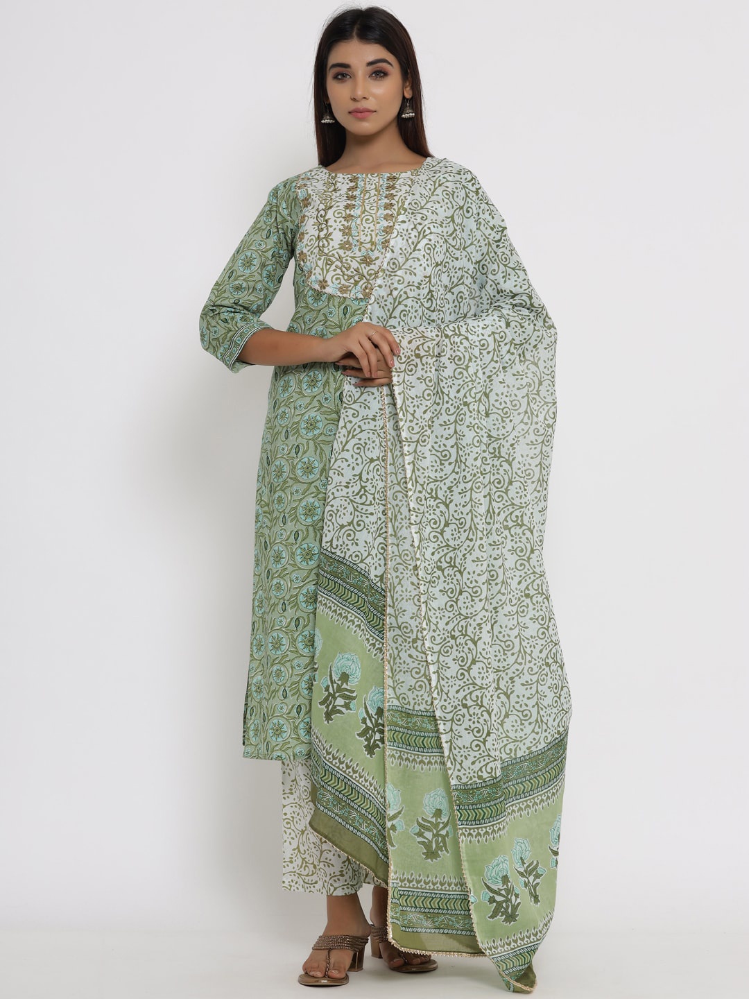 Silai Bunai Women Green Ethnic Motifs Printed Regular Pure Cotton Kurta with Palazzos & With Dupatta
Silai Bunai Women Green Ethnic Motifs Printed Regular Pure Cotton Kurta with Palazzos & With Dupatta