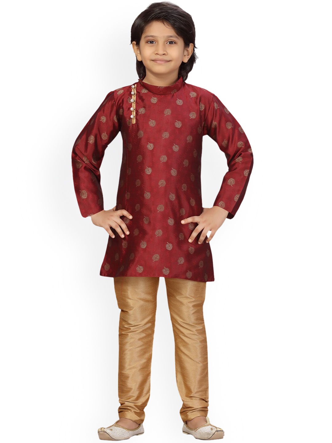 LITTLE MAFIA BY Aarika Boys Maroon & Gold Ethnic Motifs Pure Silk Kurti With Pyjamas
LITTLE MAFIA BY Aarika Boys Maroon & Gold Ethnic Motifs Pure Silk Kurti With Pyjamas