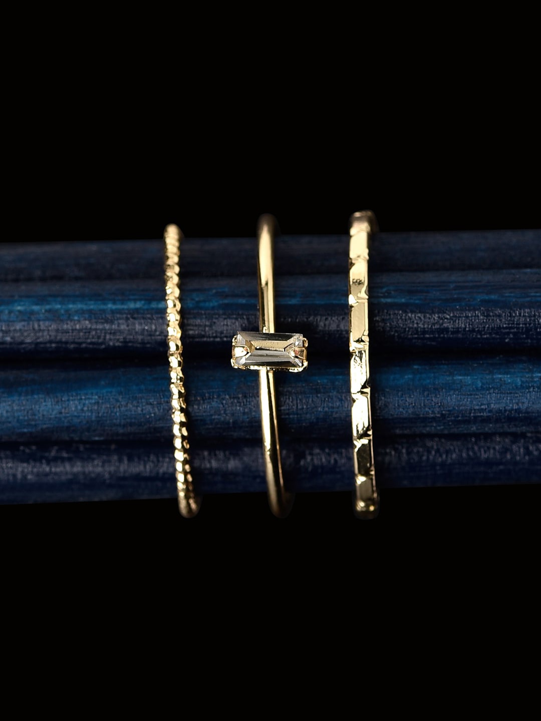 Accessorize London Women Set of 3 Pack Crystal Stacking Ring, Gold