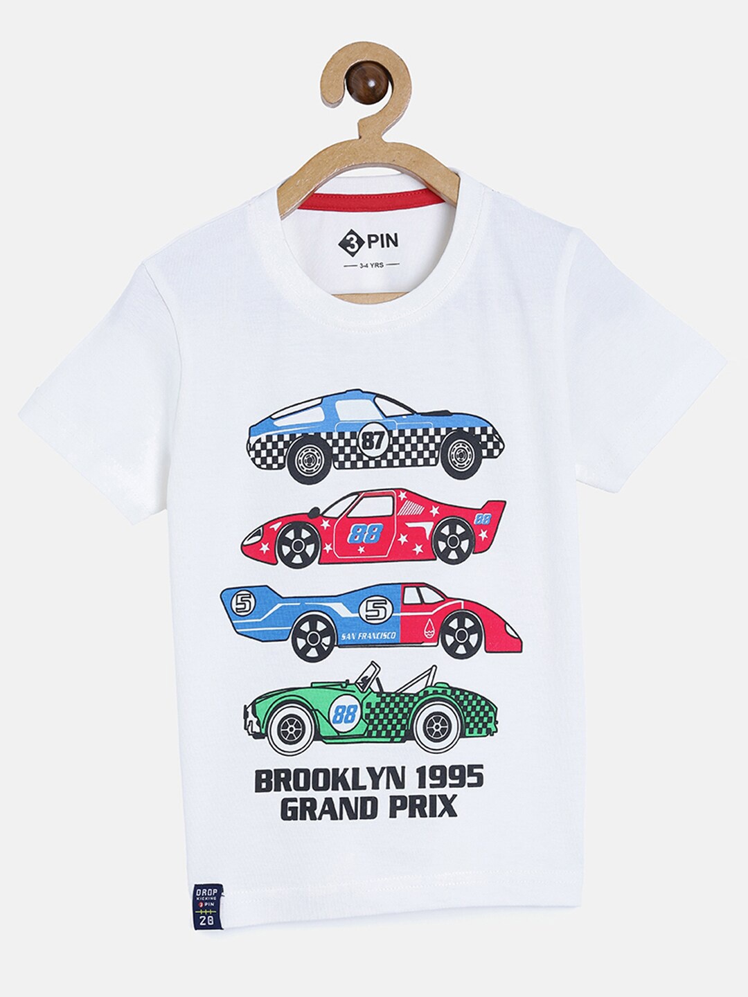 3PIN Boys White Printed Pure Cotton T-shirt