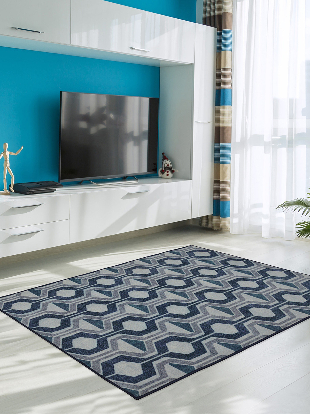RUGSMITH Navy Blue & Grey Geometrical Pattern Anti-Skid Carpet 
RUGSMITH Navy Blue & Grey Geometrical Pattern Anti-Skid Carpet