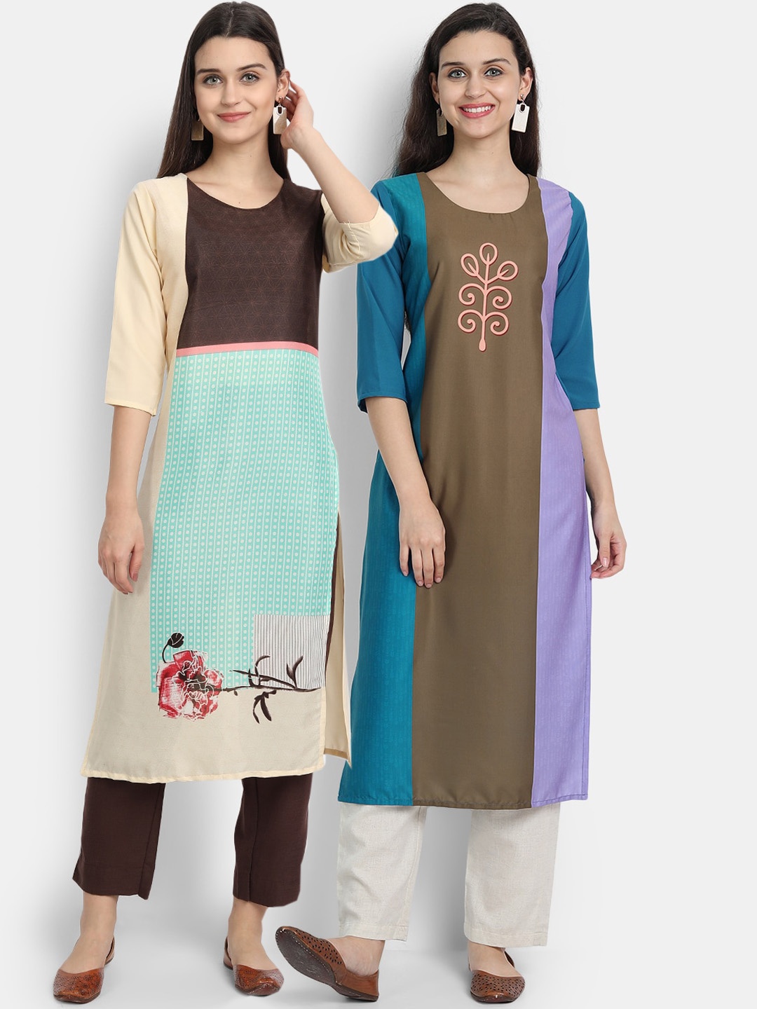 Ethnic basket Women Pack of 2 Multicoloured Digital Printed Colourblocked Crepe Kurta, Multi
Ethnic basket Women Pack of 2 Multicoloured Digital Printed Colourblocked Crepe Kurta, Multi