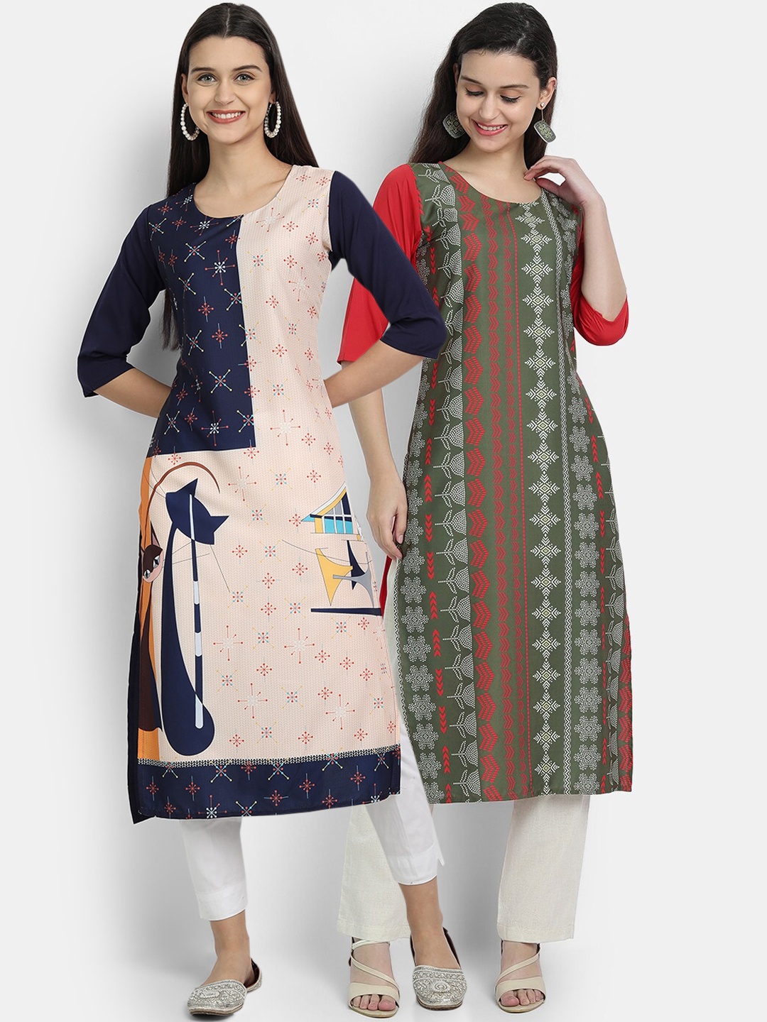 Ethnic basket Women Multi Floral Printed Gotta Patti Crepe Kurta