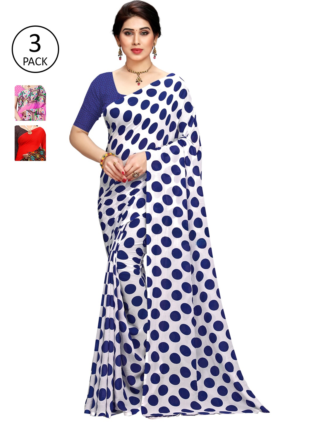 KALINI Pack of 3 Printed Poly Georgette Saree, Multi