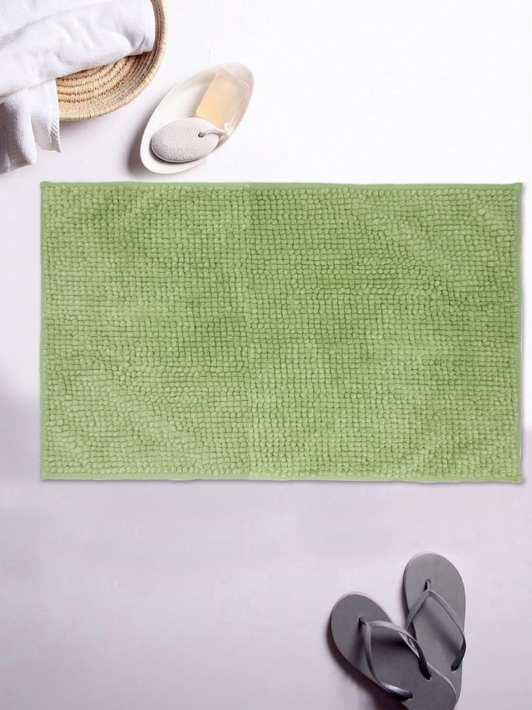 AVI Living Green Solid Shaggy Microfiber Chenille 1600 GSM Bathmat