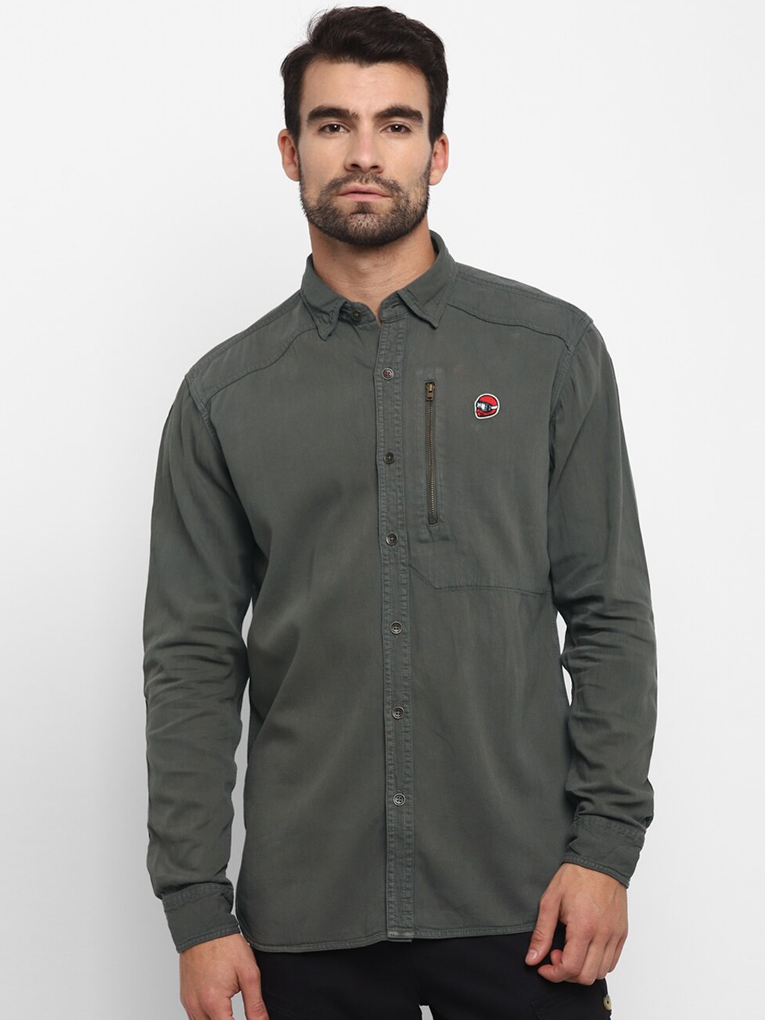 Royal Enfield Men Olive Green Solid Casual Shirt