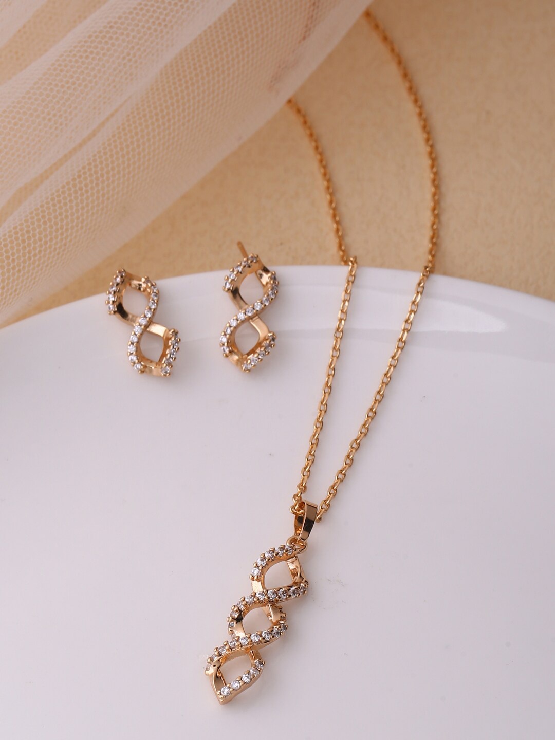 Shoshaa Gold-Plated White Stone-Studded Handcrafted Jewellery Set