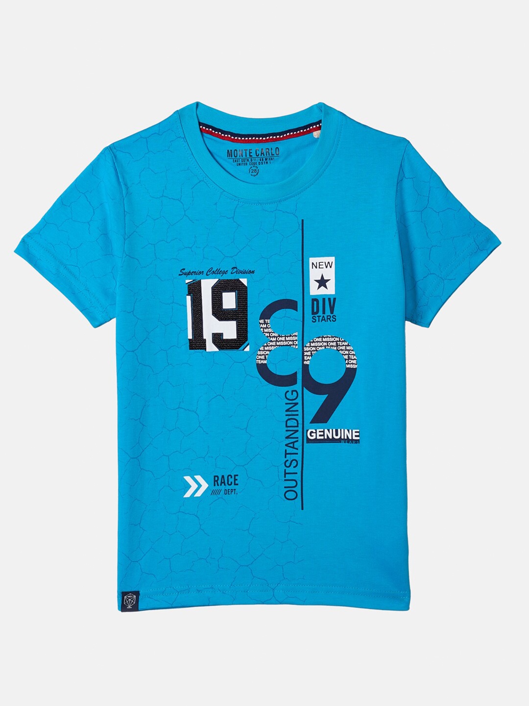 Monte Carlo Boys Blue Graphic Printed Cotton T-shirt