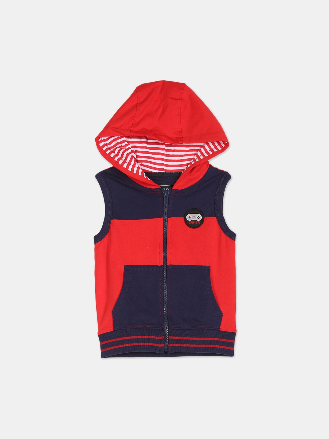 Cherokee Boys Navy Blue Red Colourblocked Sleeveless Sporty Jacket