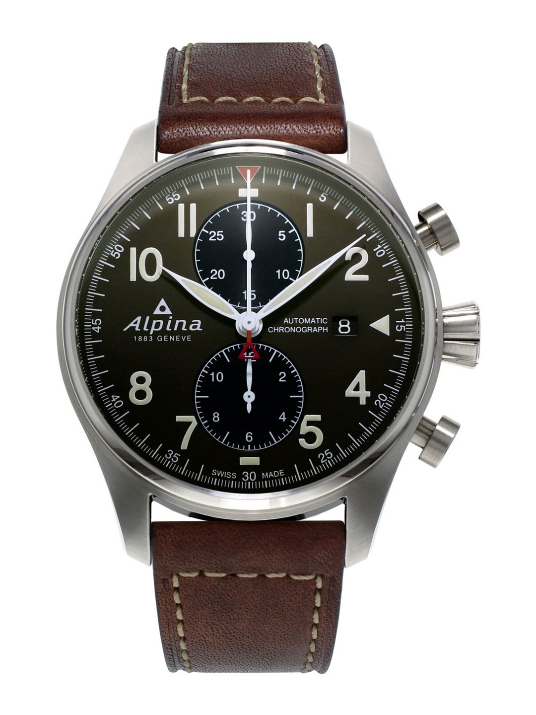 Alpina Men Green Printed Dial & Brown Leather Textured Straps Analogue Chronograph Automatic Motion Powered Watch
Alpina Men Green Printed Dial & Brown Leather Textured Straps Analogue Chronograph Automatic Motion Powered Watch