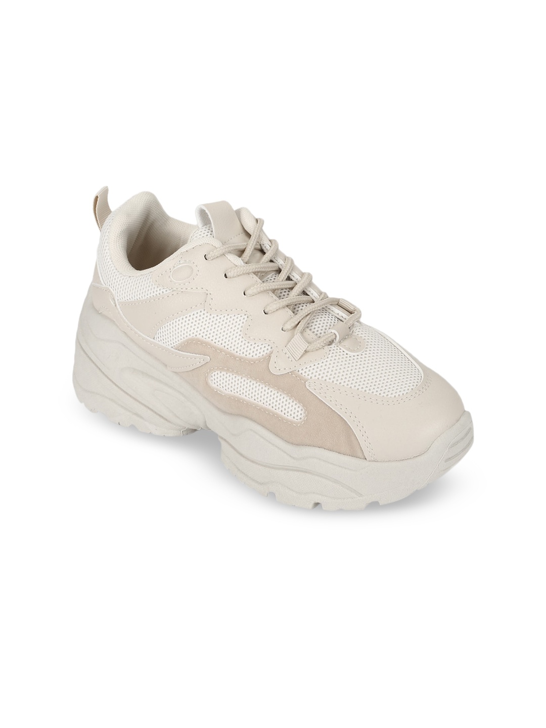 Truffle Collection Women Beige Woven Design PU Sneakers