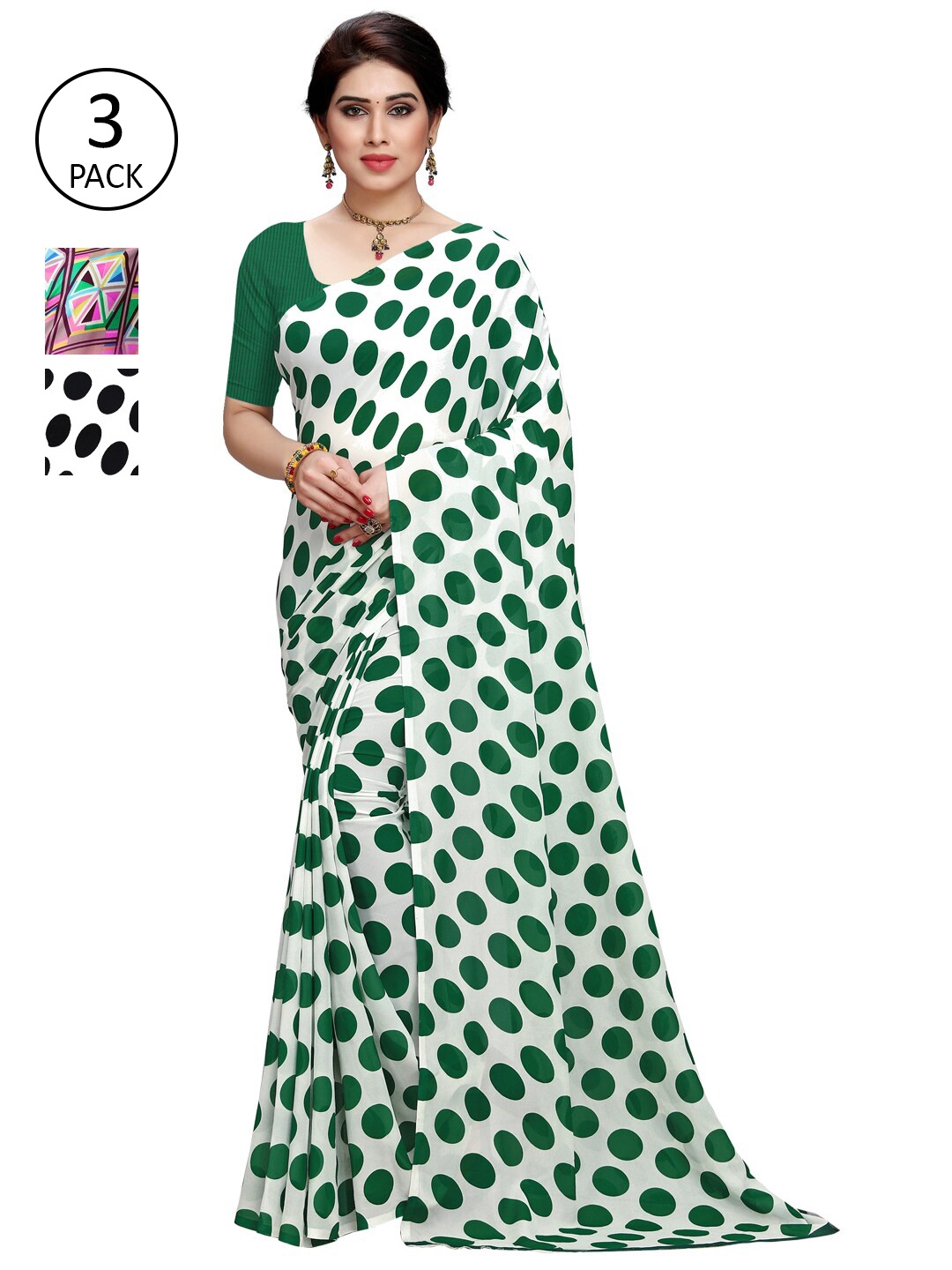 KALINI Pack Of 3 Sarees, White