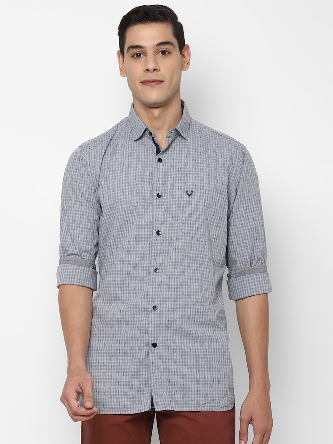 Allen Solly Men Grey & Black Slim Fit Checked Casual Cotton Shirt
