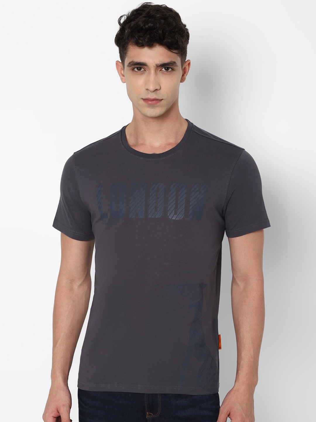 SIMON CARTER LONDON Men Grey Typography Slim Fit Pure Cotton T-shirt