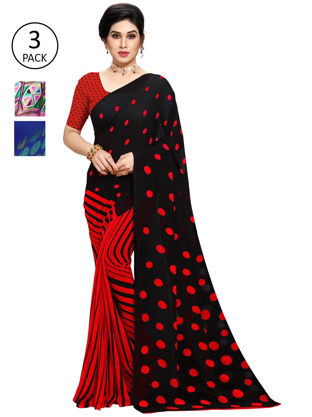KALINI Pack Of 3 Sarees, Black