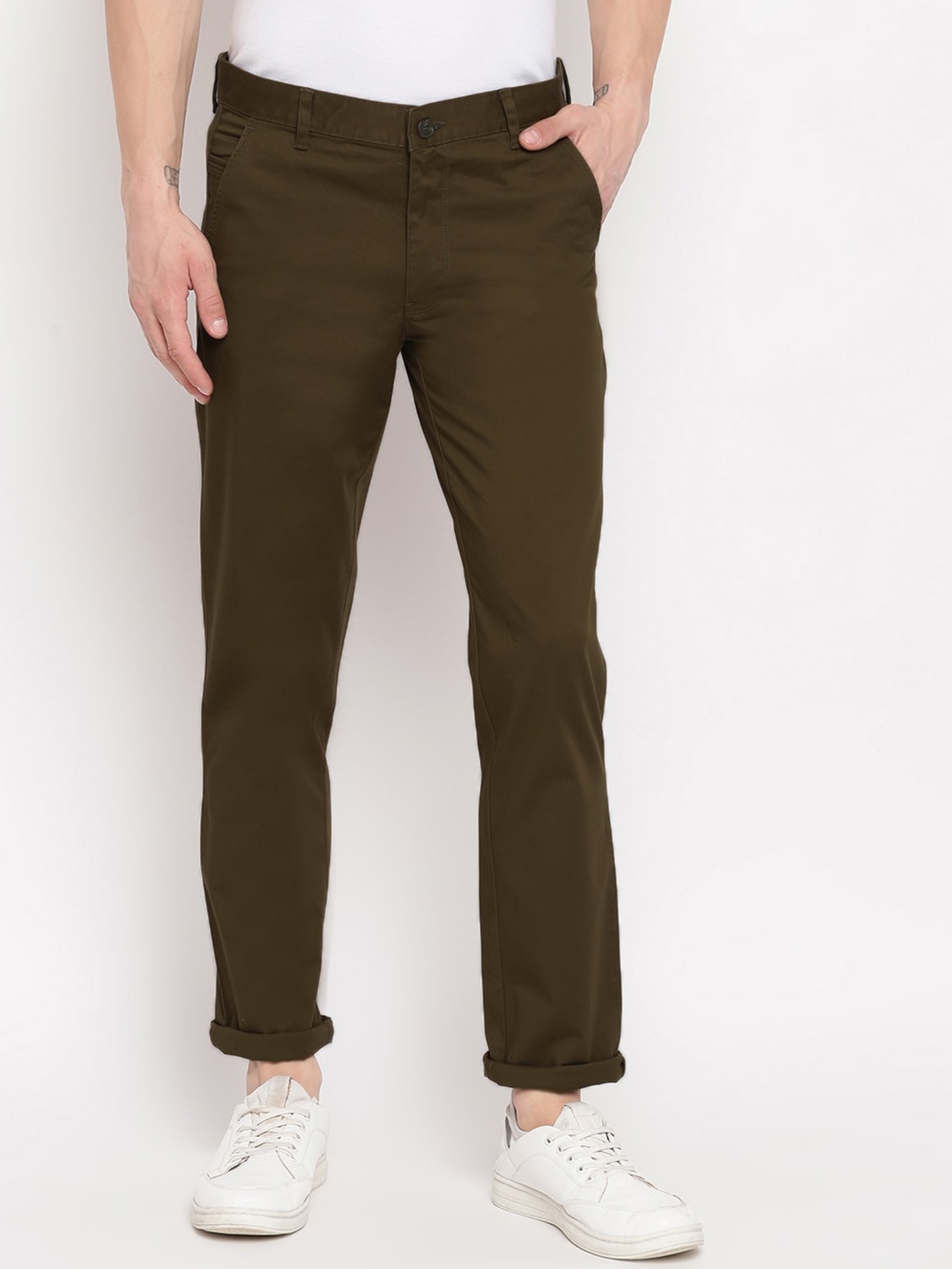 Richlook Men Olive Slim Fit Regular Trousers