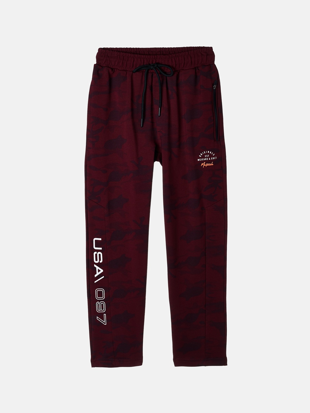 Monte Carlo Boys Maroon Camouflage Printed Track Pants
