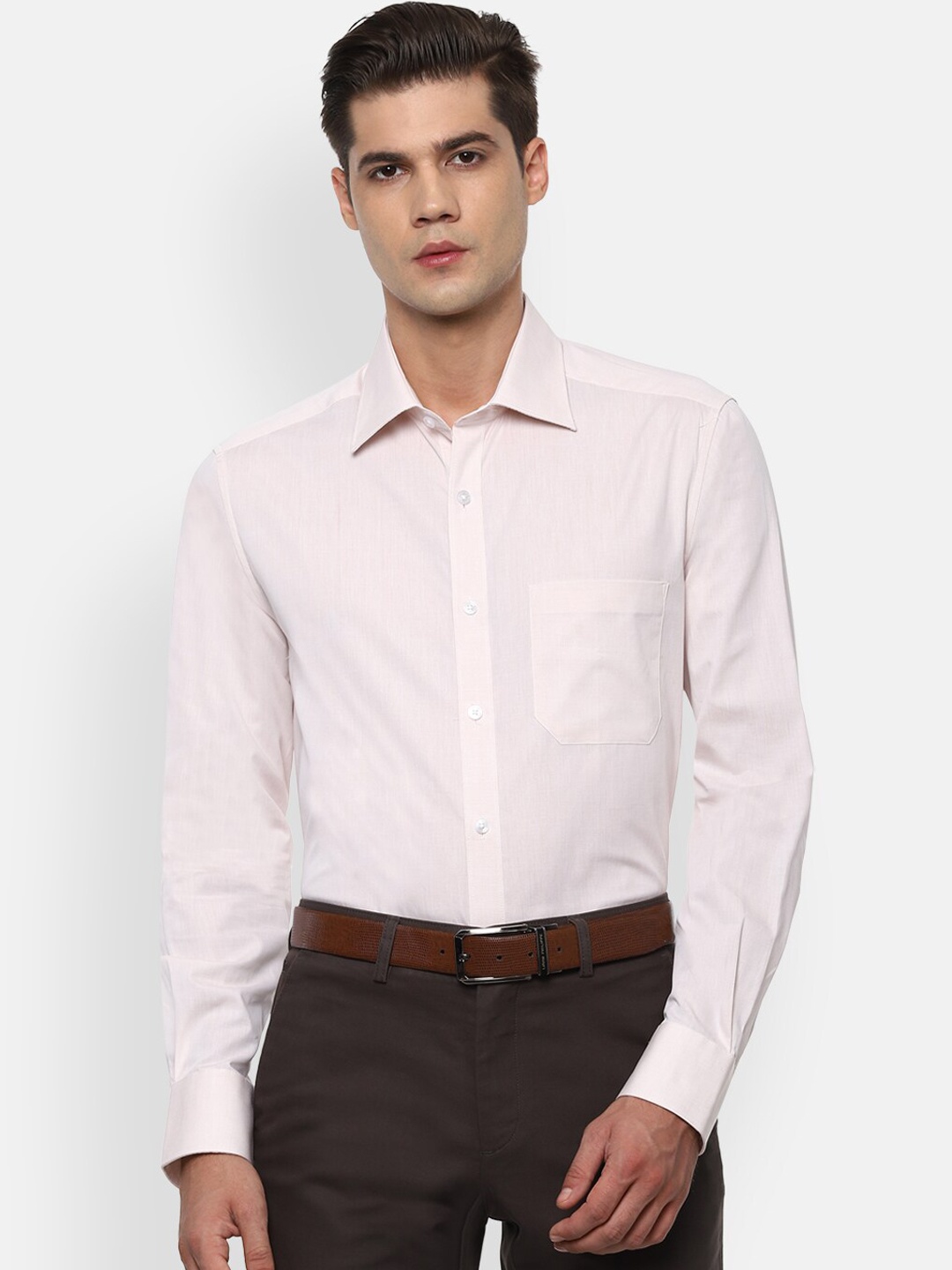 Louis Philippe Men Off-White Solid Pure Cotton Formal Shirt