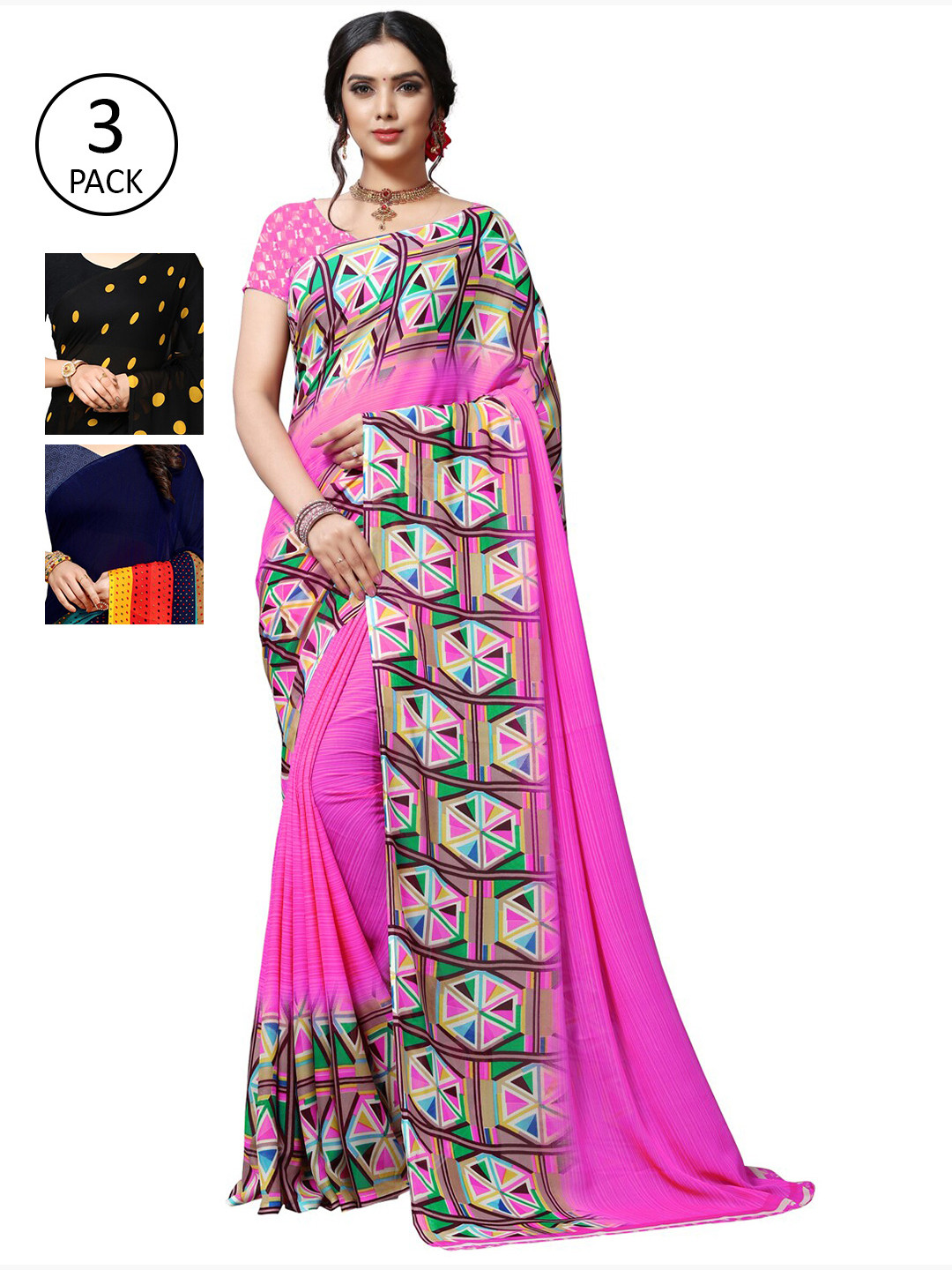 KALINI Multicoloured Set of 3 Poly Georgette Saree, Multi
KALINI Multicoloured Set of 3 Poly Georgette Saree, Multi