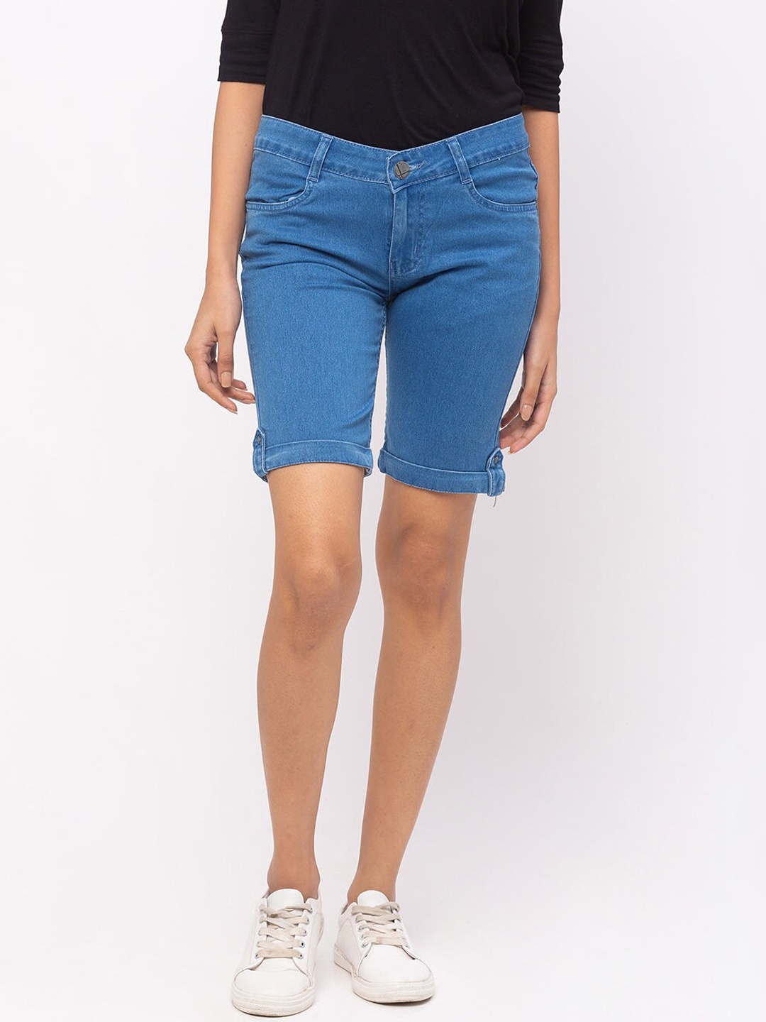 ZOLA Women Lightweight Mid-Rise Denim Shorts, Blue