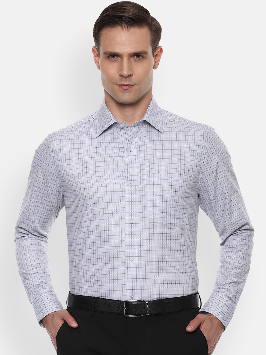 Louis Philippe Men Grey Checked Formal Shirt