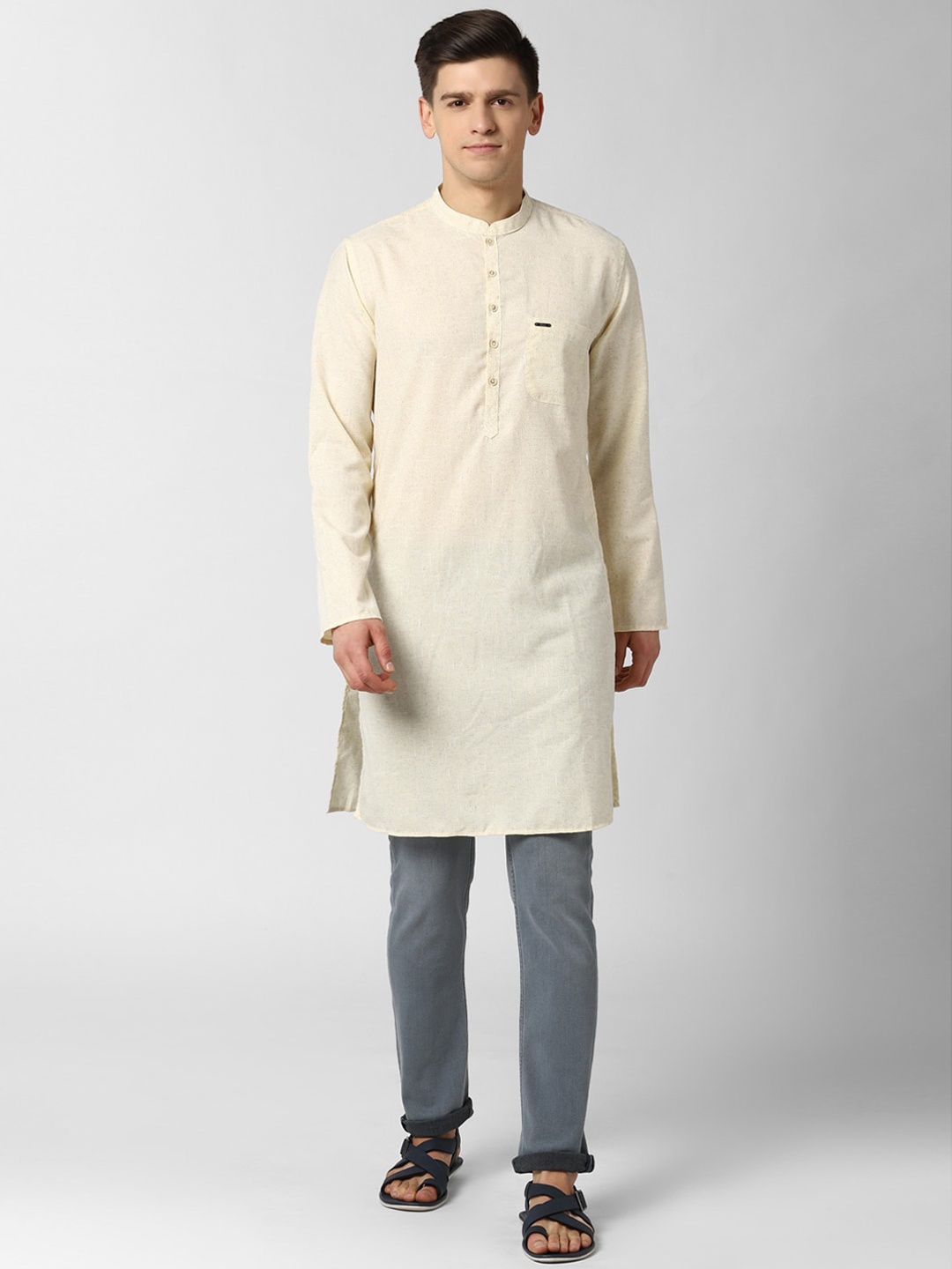 Peter England Men Cream Coloured Kurta