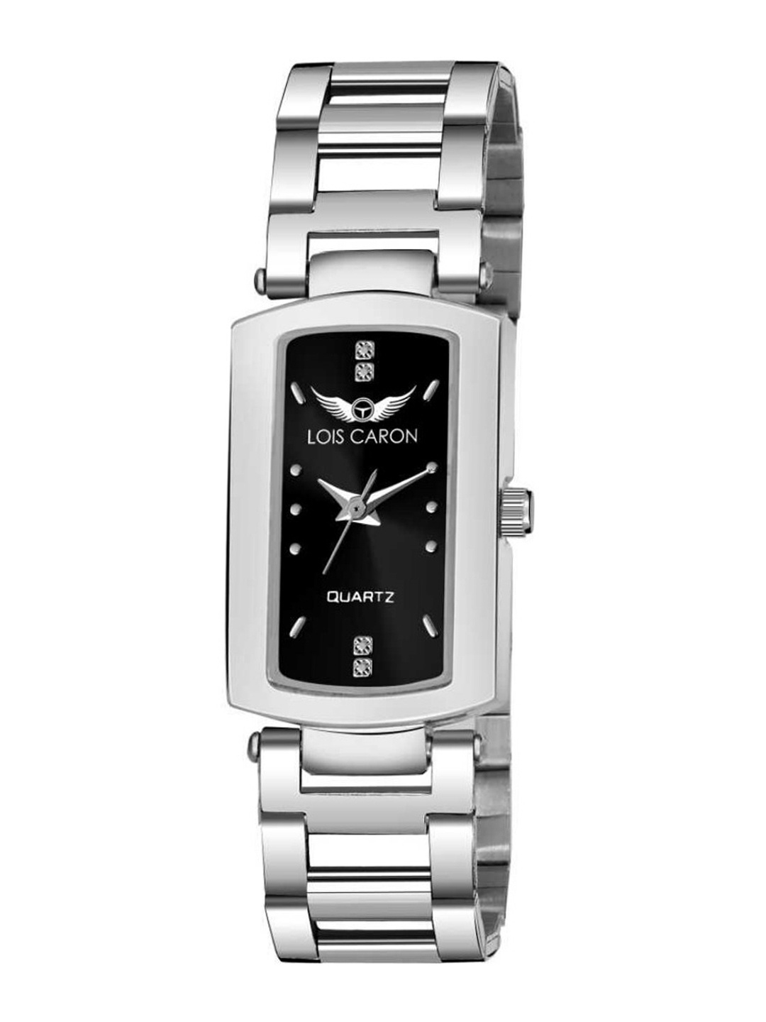 LOIS CARON Women Black Dial & Silver Toned Stainless Steel Bracelet Style Straps Analogue Watch