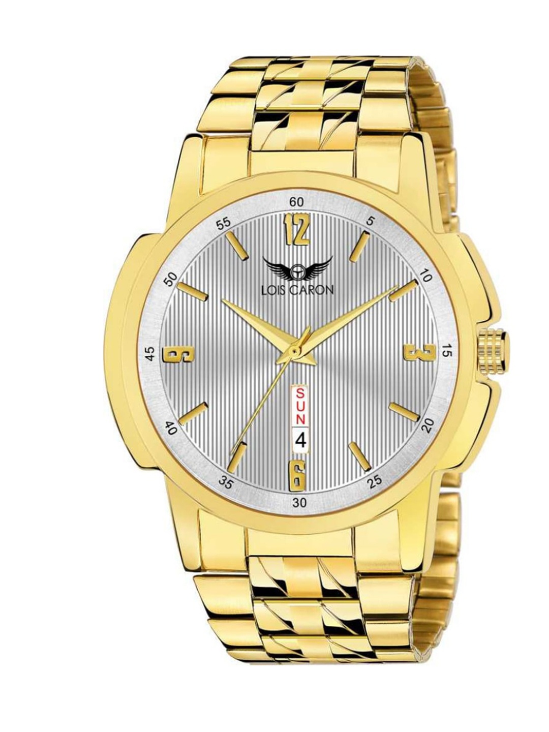 LOIS CARON Men Silver-Toned Dial & Gold-Plated Stainless Steel Bracelet Style Straps Analogue Watch
LOIS CARON Men Silver-Toned Dial & Gold-Plated Stainless Steel Bracelet Style Straps Analogue Watch