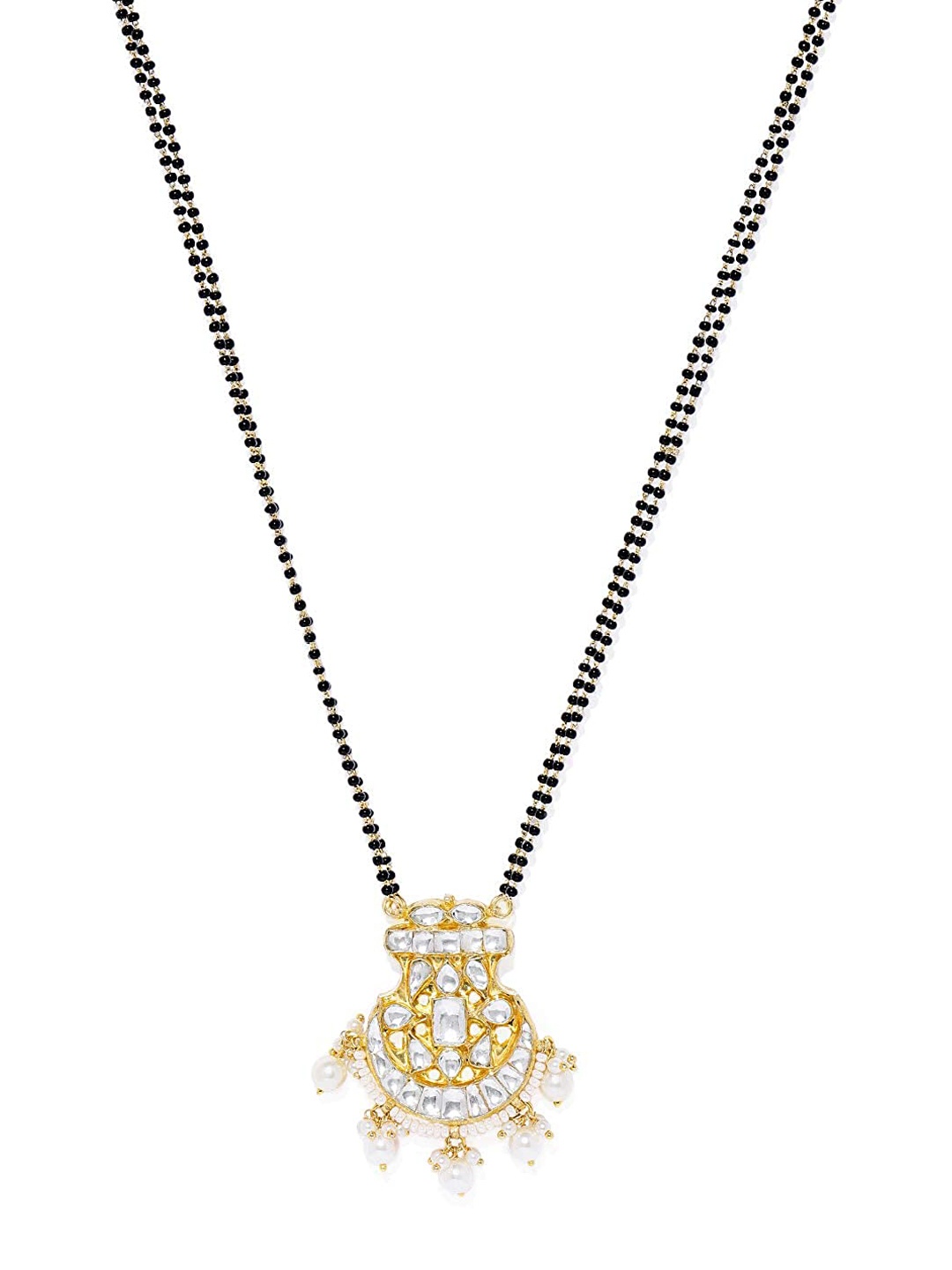 AccessHer Gold-Plated Black & White Kundan-Studded & Beaded Jadau Mangalsutra