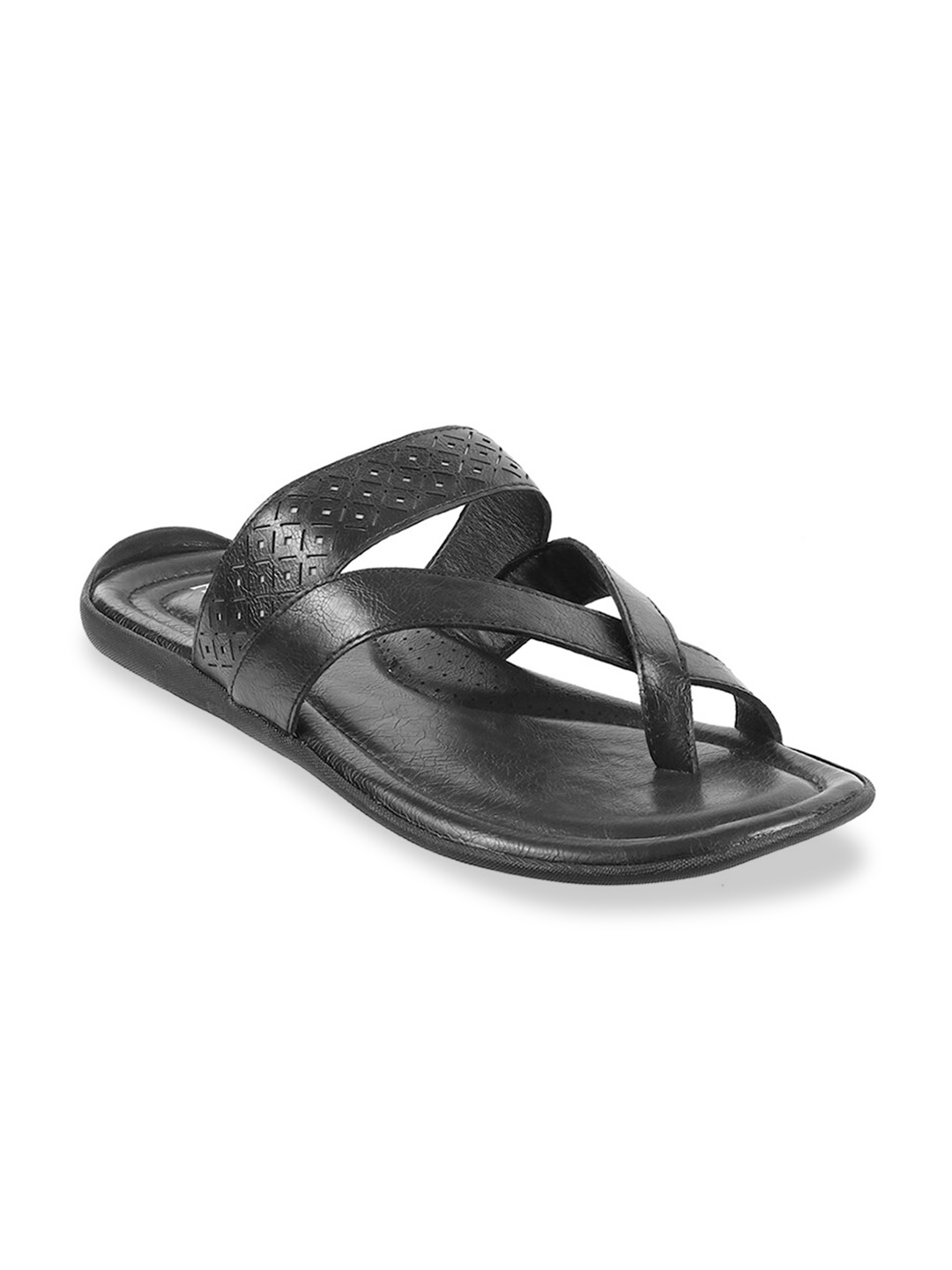 Mochi Men Black Leather Comfort Sandals