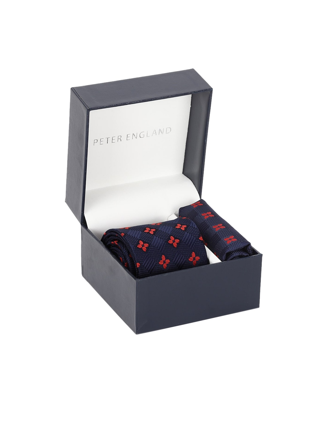 Peter England Men Navy Blue & Red Printed Accessory Gift Set