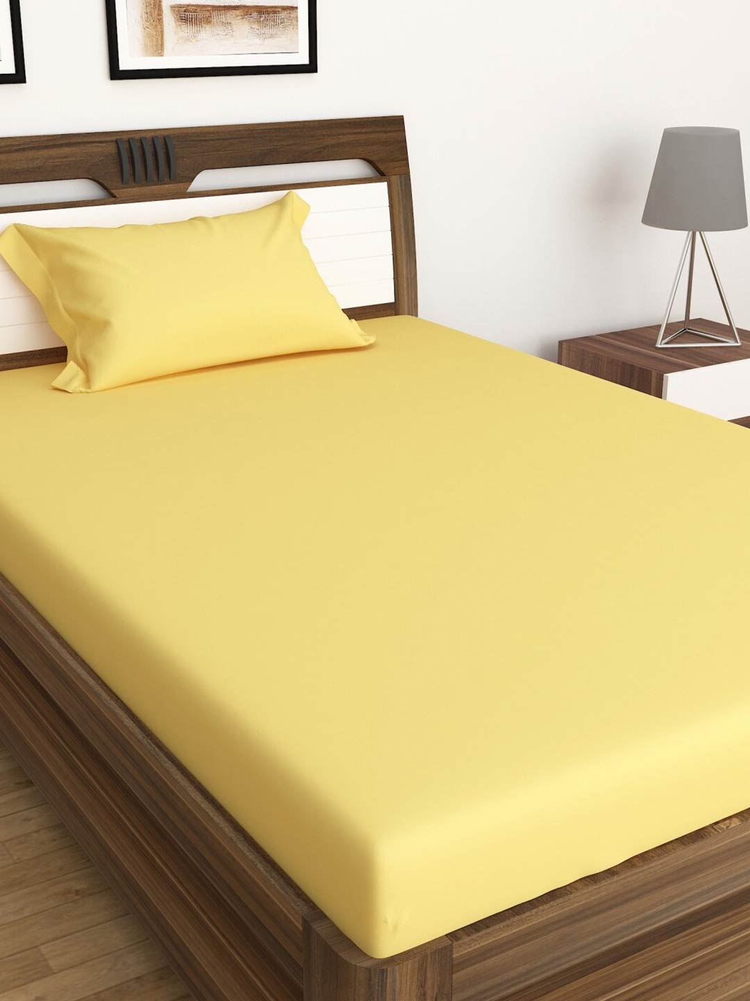 Home Centre Yellow 150 TC Colour Connect Solid Cotton Single Bedsheet